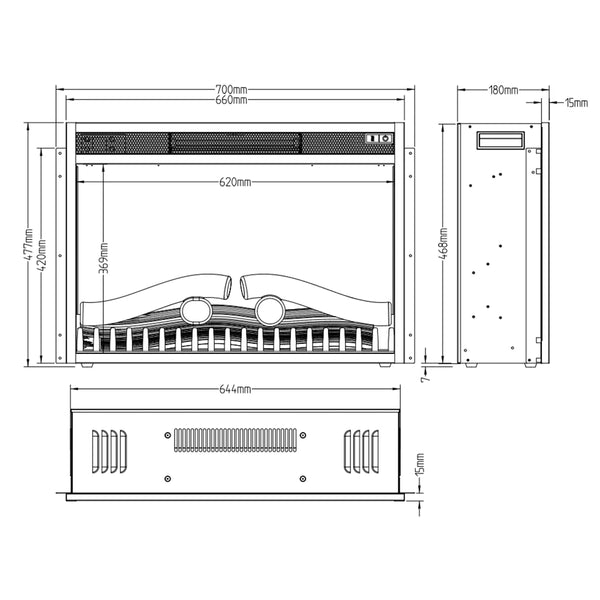 LED elektrische inbouwhaard - 70 cm
