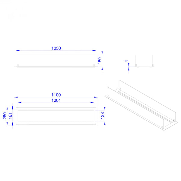 Inbouwprofiel voor brander 100 cm