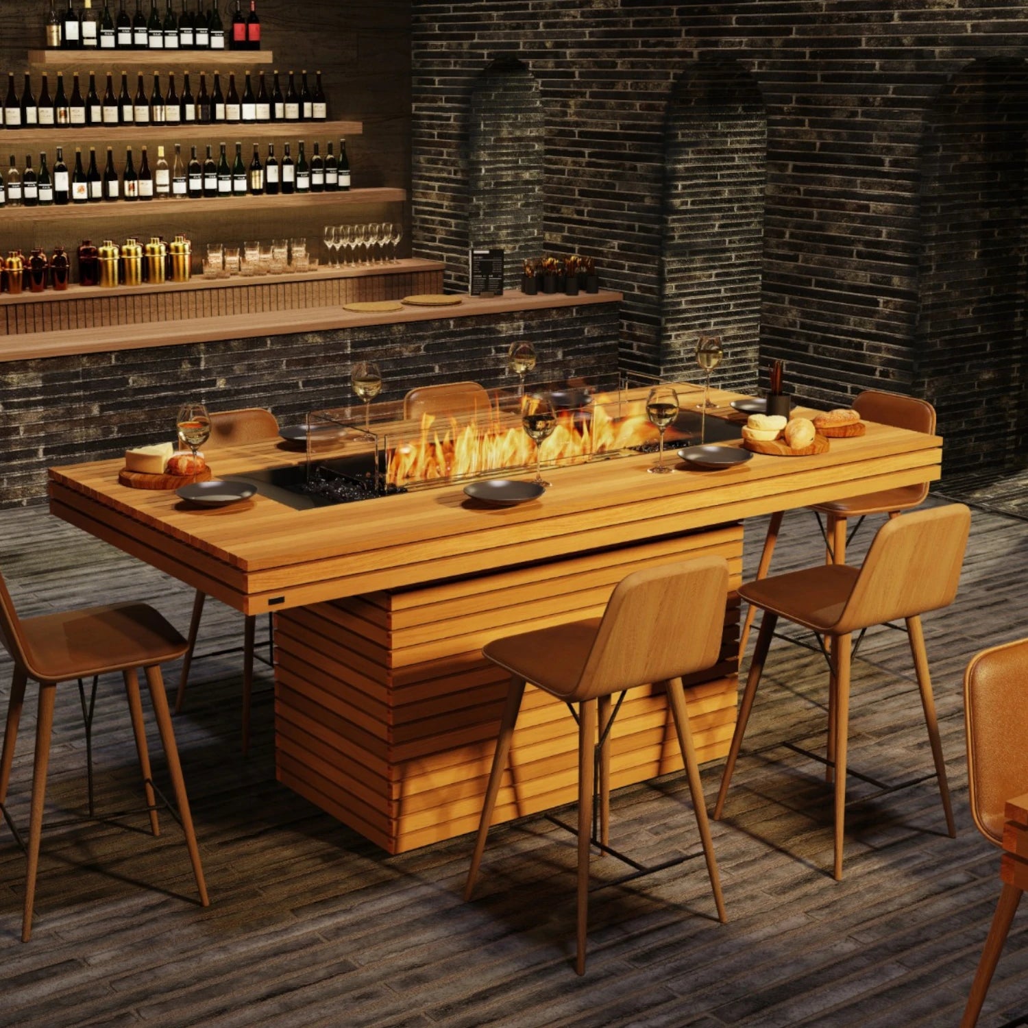 Gin 90 Bar - Teak Bio-ethanol Vuurtafel