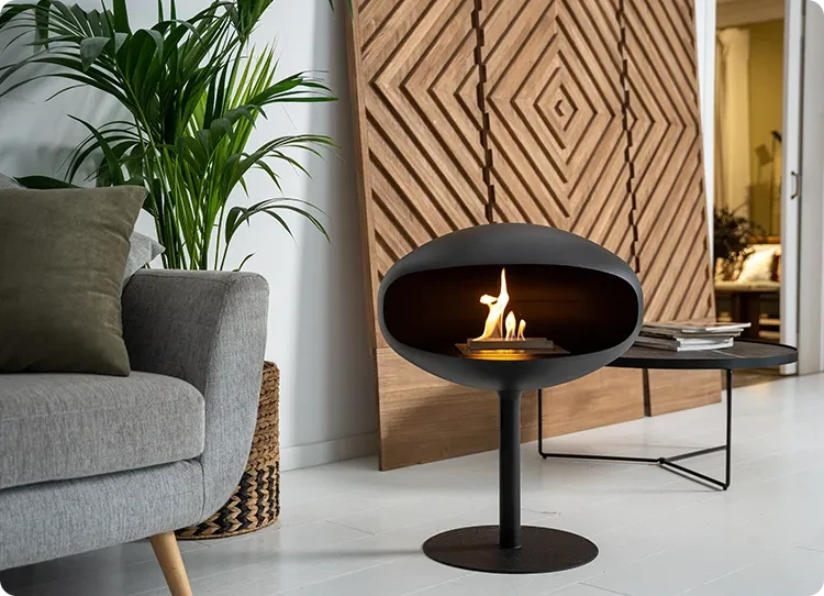 Cocoon haard op voetstuk matzwart bio-ethanol haard