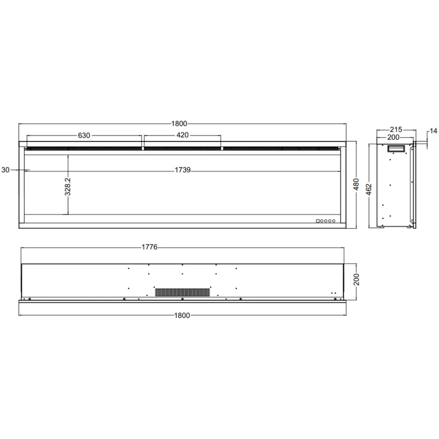 Royal Pro Vægmonteret Elektrisk Pejs - Sort - 180 cm