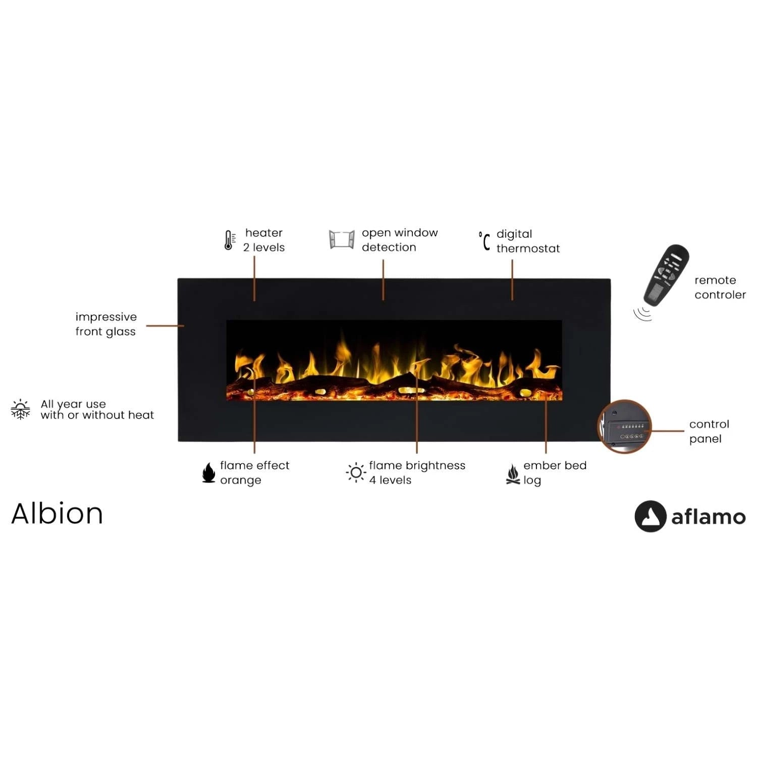 Aflamo Albion 110 cm Zwart Elektrische Haard