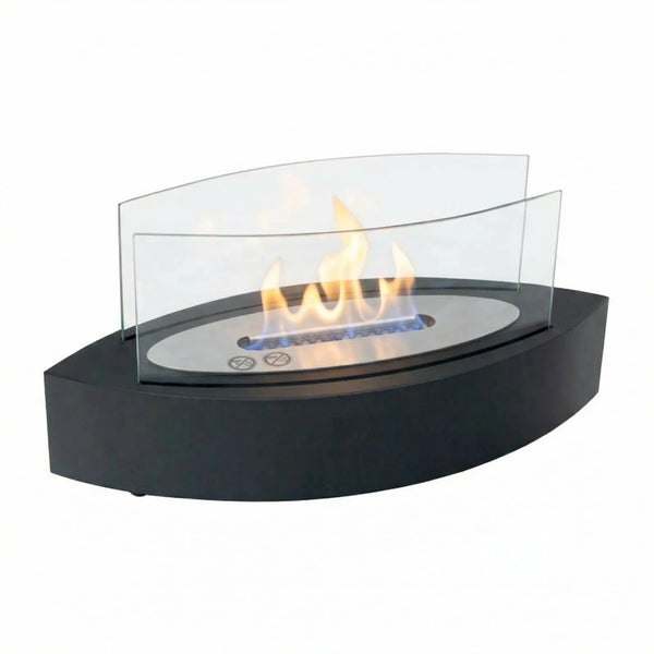 Ovale bio-ethanol tafelhaard met glas - Zwart