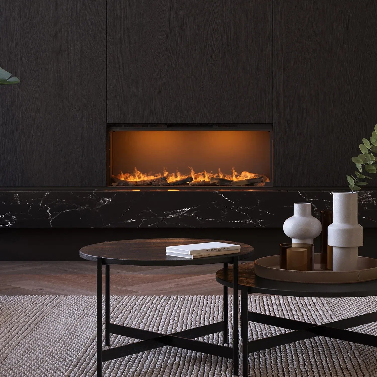 Faber e-SliM Linear 1200-450 I one-sided built-in water vapours fireplace