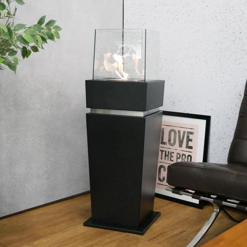 Vrijstaande bio-ethanol haard met glas - Zwart