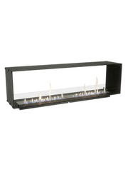 Foco Two 1800 double-sided bioethanol fireplace with a realistic lit flame, white background studio shot