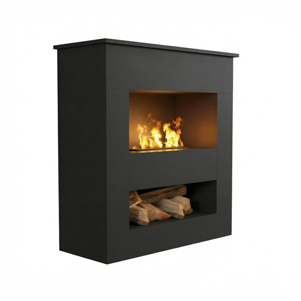Brecht Electric Fireplace OMC 600 – Black – Realistic Flame, Eco-Friendly Design, Freestanding