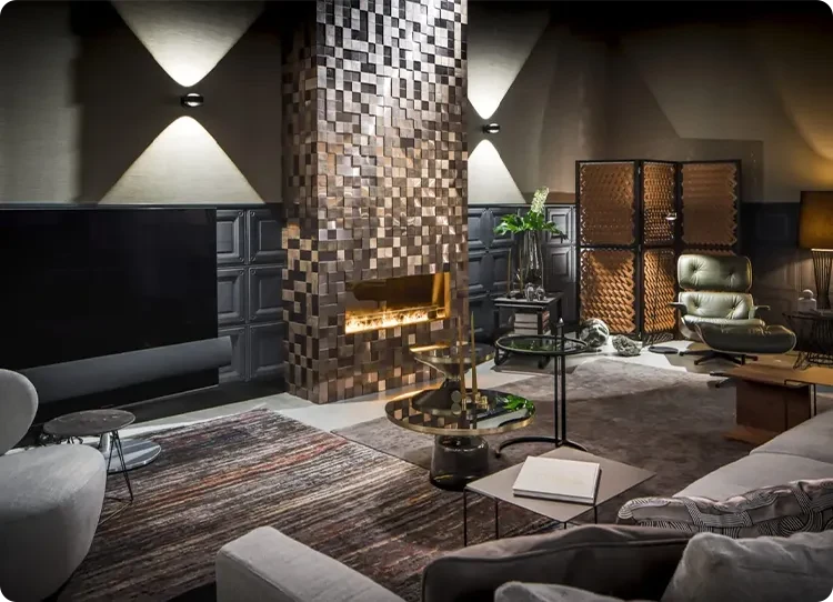 Opti-myst inbouwhaard in een woonkamer