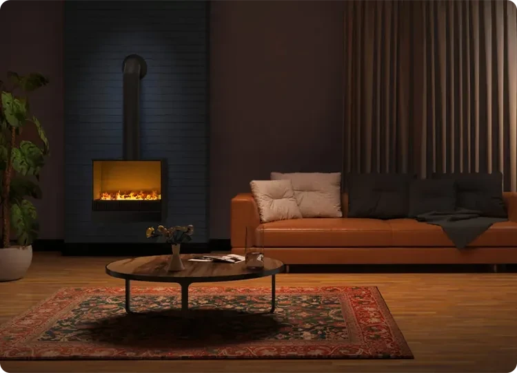 Opti-myst haard in een woonkamer