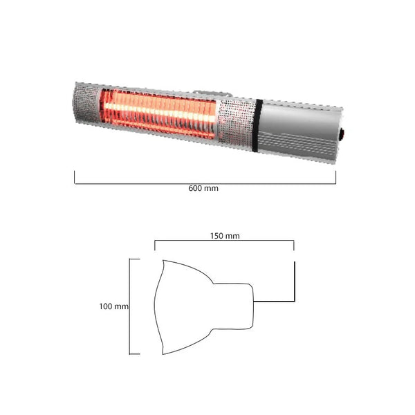 Terrasverwarmer wandmodel 500/ 1000/ 1500 W - Zilver