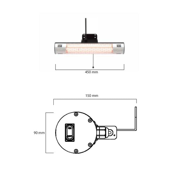 Terrasverwarmer wandmodel 1500 W, GT - Zwart