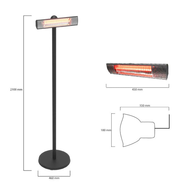 Terrasverwarmer vrijstaand vloermodel 1500 W, GT - Zwart