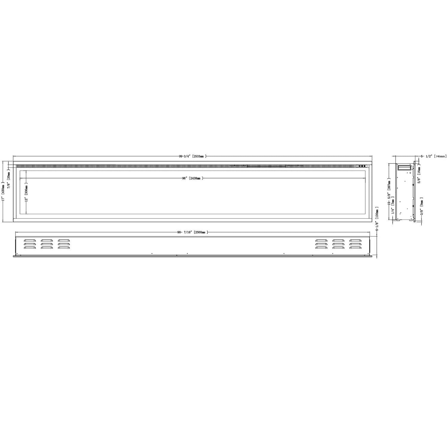 Royal Elektrische Haard 100" - 254 cm Muurbevestigde Haard