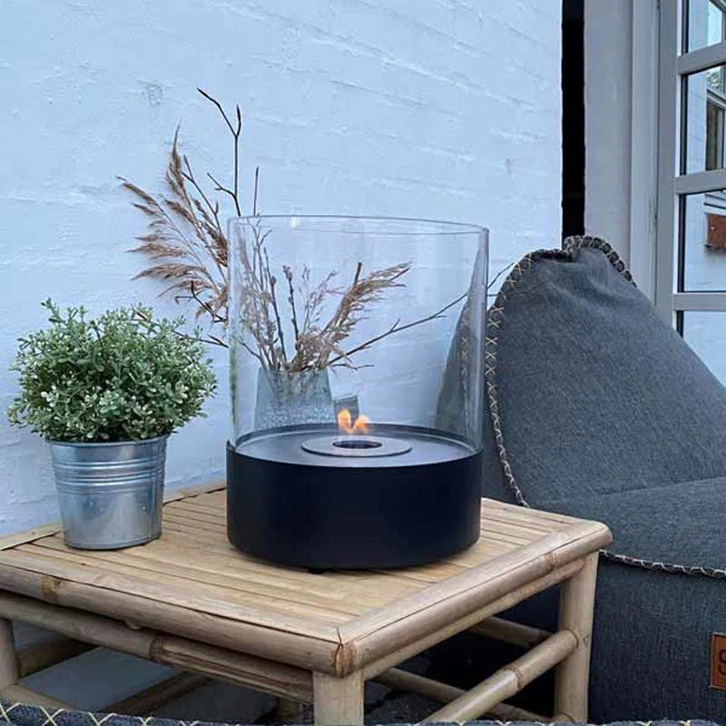 Southwark Black - Ronde bio-ethanol tafelhaard met glas