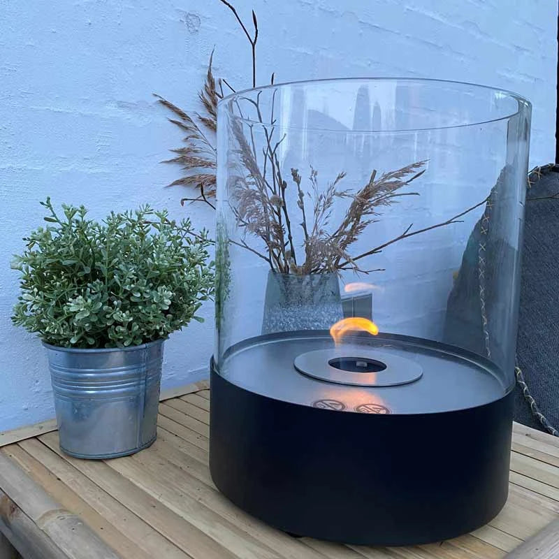 Southwark Black - Ronde bio-ethanol tafelhaard met glas